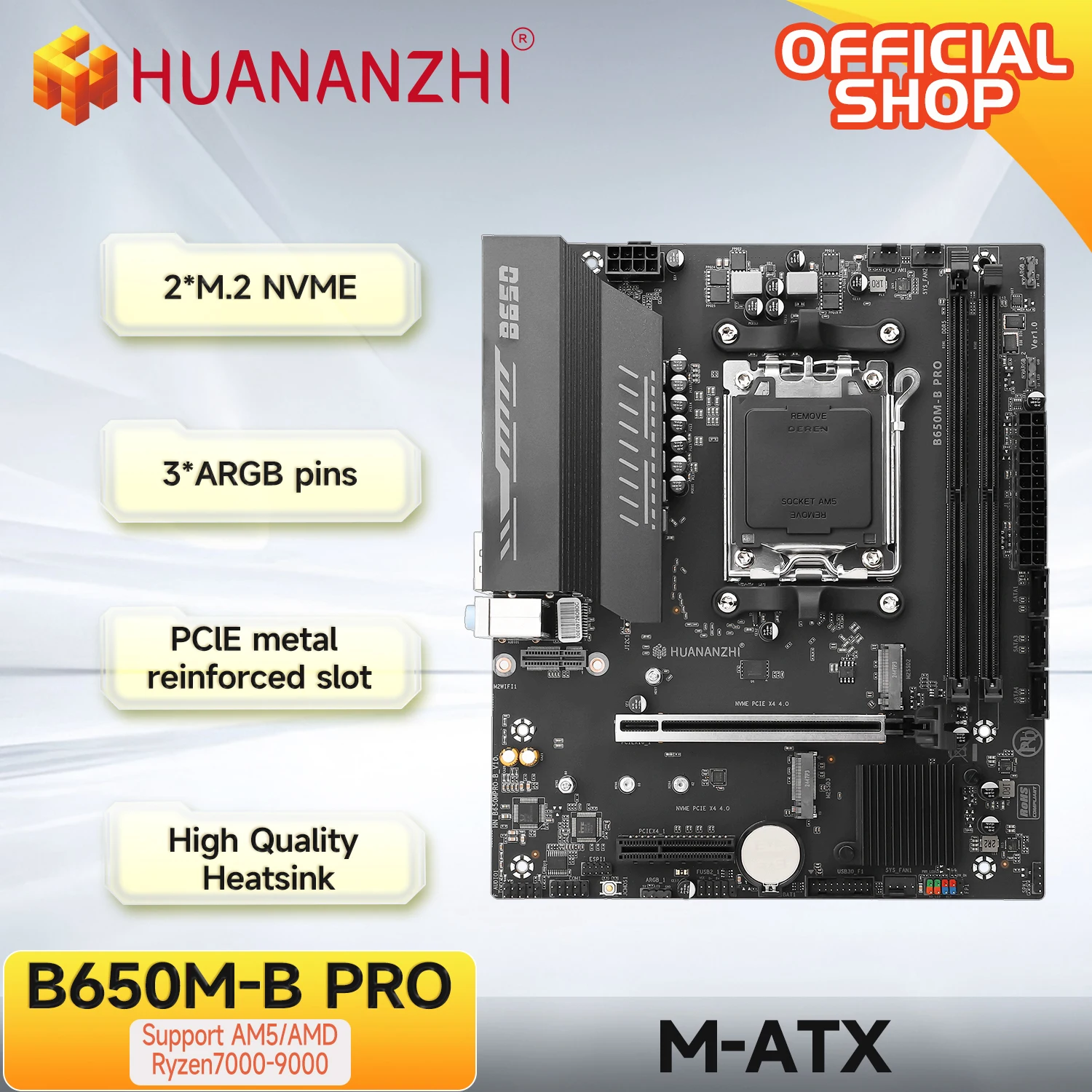HUANANZHI B650M B PRO AMD AM5 Motherboard unterstützt Ryzen R5 R7 7000 8000 9000 Serie M.2 NVME WIFI Dual Channel DDR5 EXPO RAM