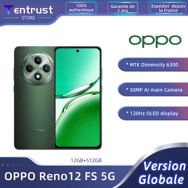 Version mondiale OPPO Reno12 FS 5G smartphone MTK Dimensity 6300 écran 6,67 pouces 120Hz appareil photo principal 50MP batterie 5000mAh