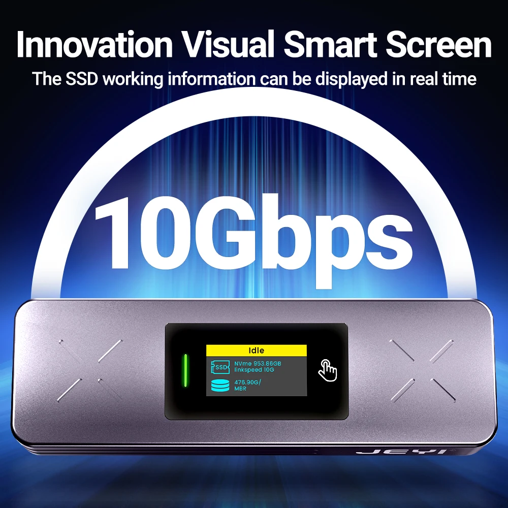 JEYI Visual Smart M.2 NVMe / SATA SSD Enclosure, USB 3.2 Gen 2 10Gbps, ภายนอก M2 อะแดปเตอร์รองรับ M-Key B + M Key UASP Trim