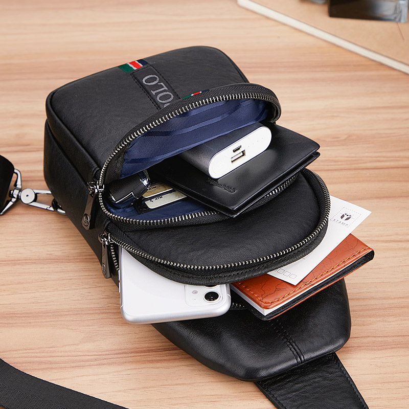 Herren-Brusttasche aus echtem Leder, trend iger und modischer Rucksack, multifunktion ale Freizeit-Umhängetasche