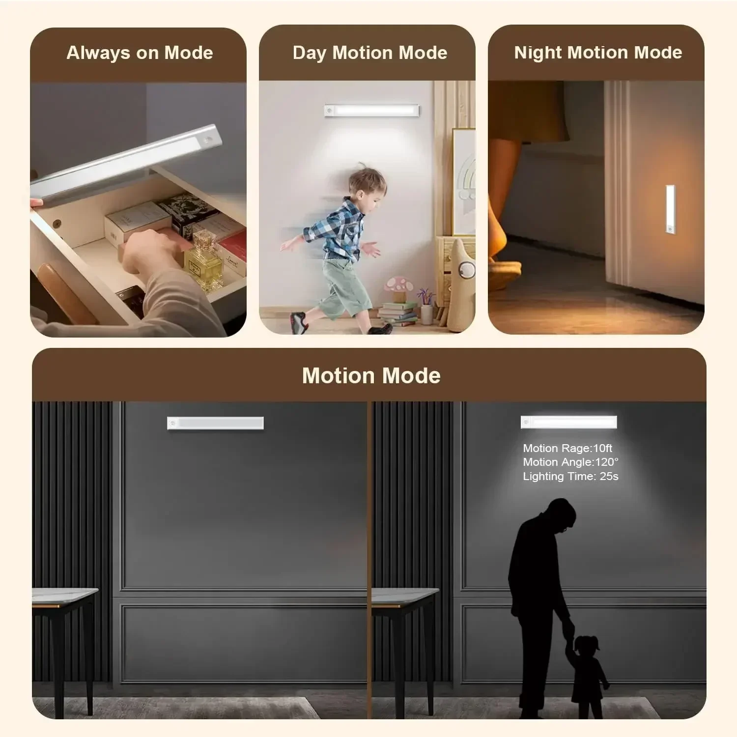 Xiaomi Night Light Motion Sensor LED USB Rechargeable 1000mAh Battery Cabinet  Lamp 3 Colors Dimming For Bedroom Kitchen Light