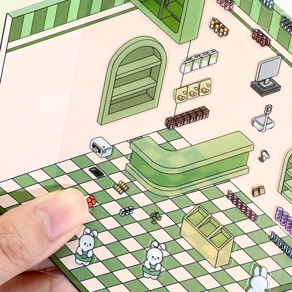 Kawaii 3D ภูมิทัศน์สติกเกอร์การ์ตูนฉากจิ๋วภาพซ้อนสติกเกอร์สามมิติของขวัญคริสต์มาสสําหรับเด็ก