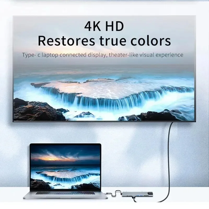 USB C Hub 8 en 1 tipo C 3,1 a 4K adaptador HDMI con lector de tarjetas RJ45 SD/TF PD carga rápida para MacBook Notebook ordenador portátil