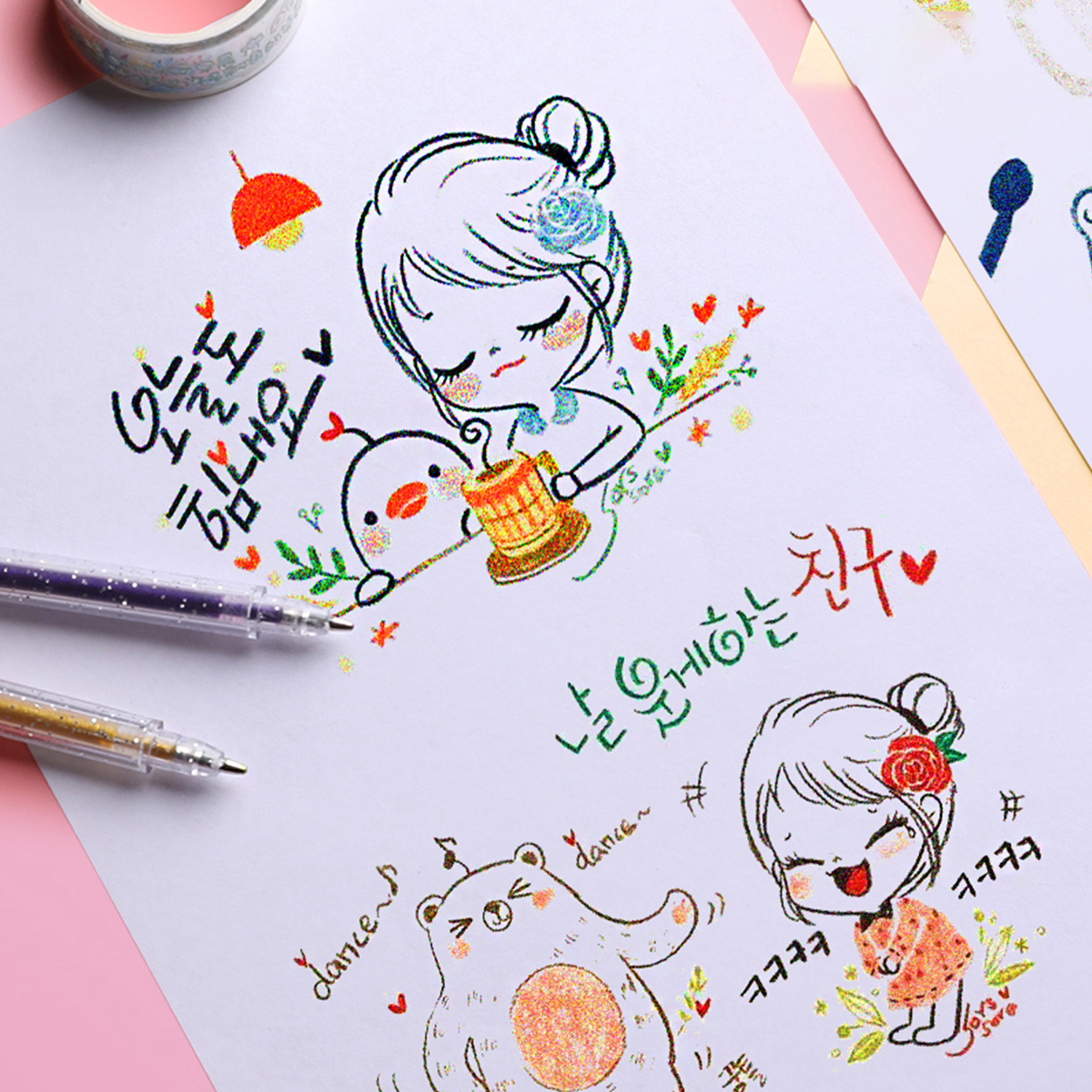 12本/18本グリッターゲルペンセット、18色インクリフィル付き、子供、大人のぬりえ、ジャーナリング、アート描画、ブックドゥーに最適