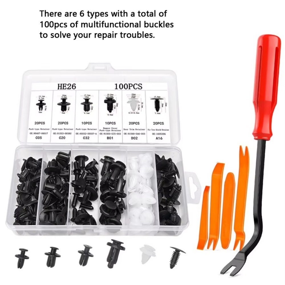 100 Uds Clip de sujeción automático cuerpo de coche mixto pasador de retenedor de empuje remache parachoques puerta Panel de ajuste Kit de sujeción Clips de coche caja o paquete de bolsa