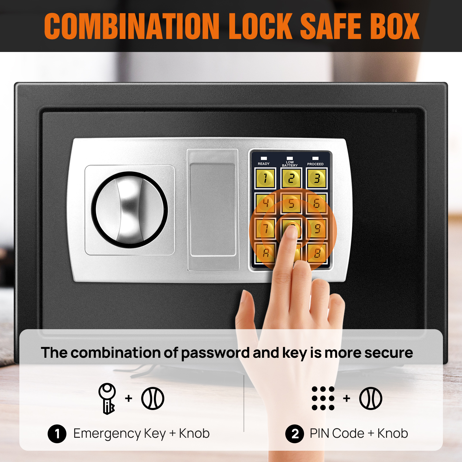 Fireproof 8.5L Electronic Password Security Safe Money Cash Deposit Box Office Home Safe Password Key Anti-theft Safe Box Home