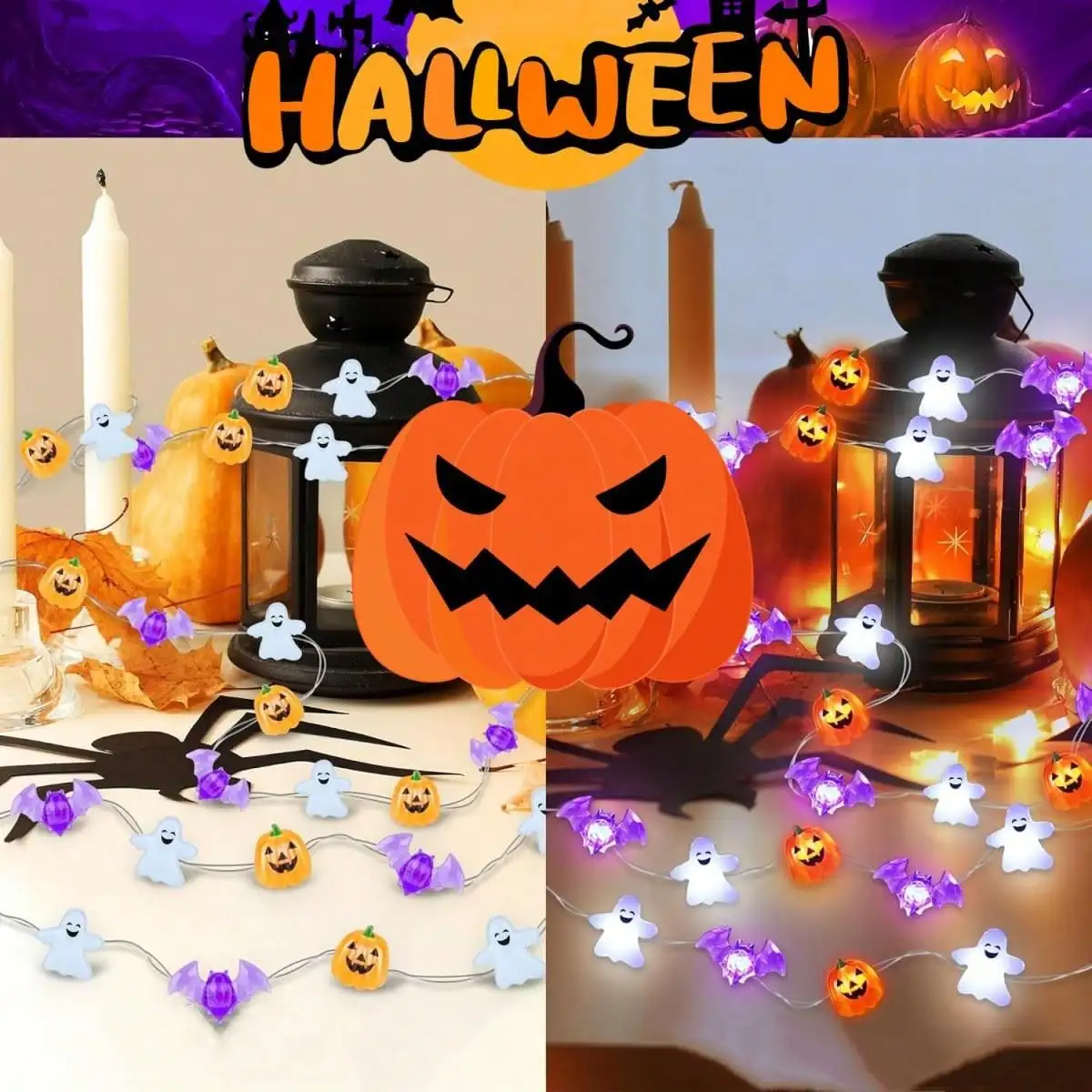1 PC 20/30 LED ฮาโลวีนทองแดงสายไฟ String Light MINI Ghost ฟักทองค้างคาว Fairy โคมไฟสําหรับ Home Halloween PARTY เทศกาลตกแต่ง