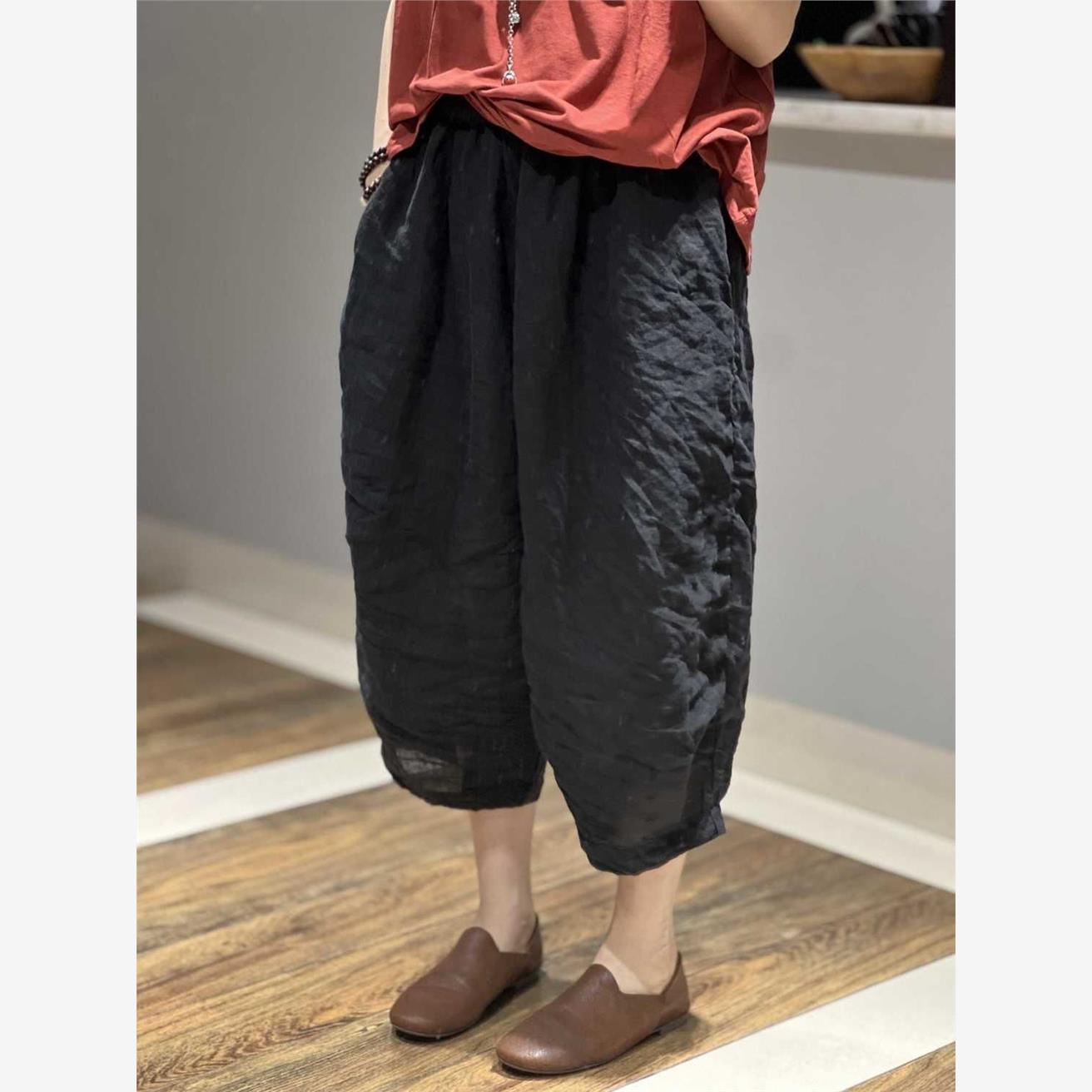 High Waist Cotton Linen Seven-Foot Pants Women Summer Large Size Loose Casual Versatile Thin Medium Length Harlan Pants