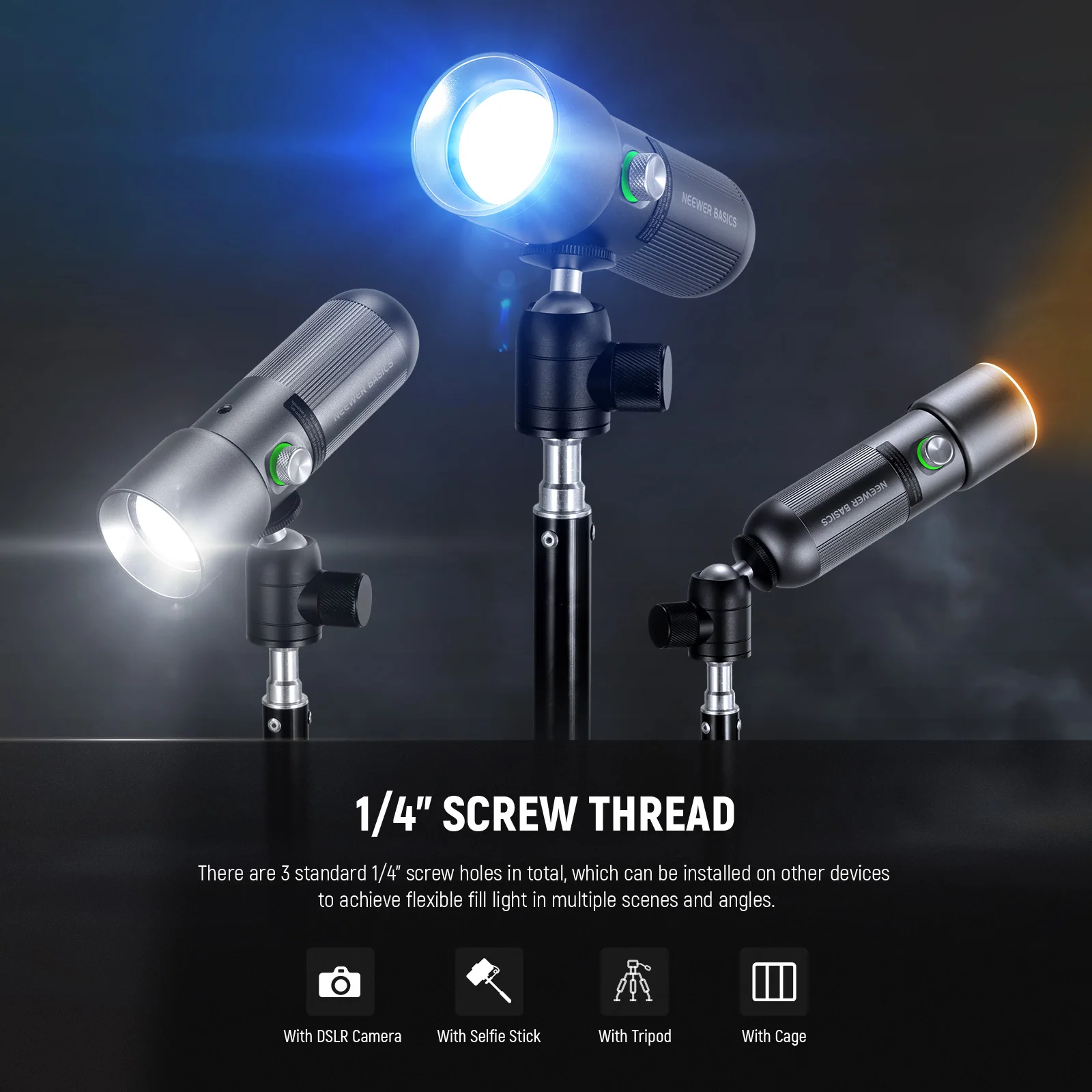 NEEWER BASICS Linterna de fotografía RGB con 4 colores/20 filtros Gobo/7500 mAh, foco de vídeo LED de 10 W para grabación de vídeo