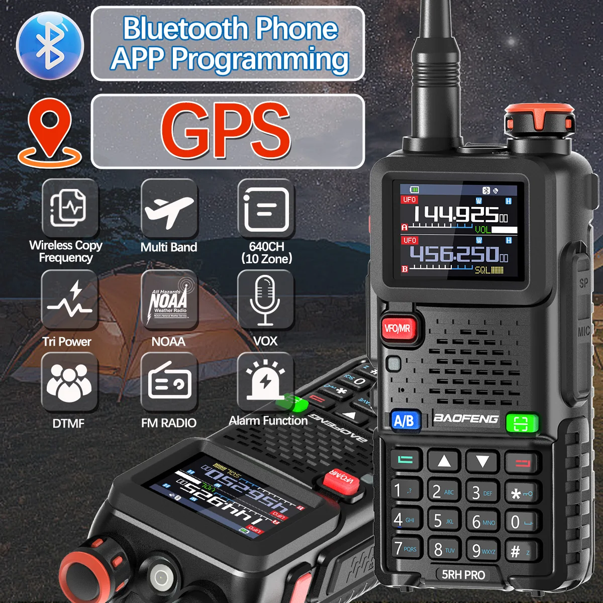 Baofeng UV-5RH PRO GPS Walkie Talkie programación Bluetooth 10W multibanda AM/FM Radio bidireccional de largo alcance envío viajes en crucero