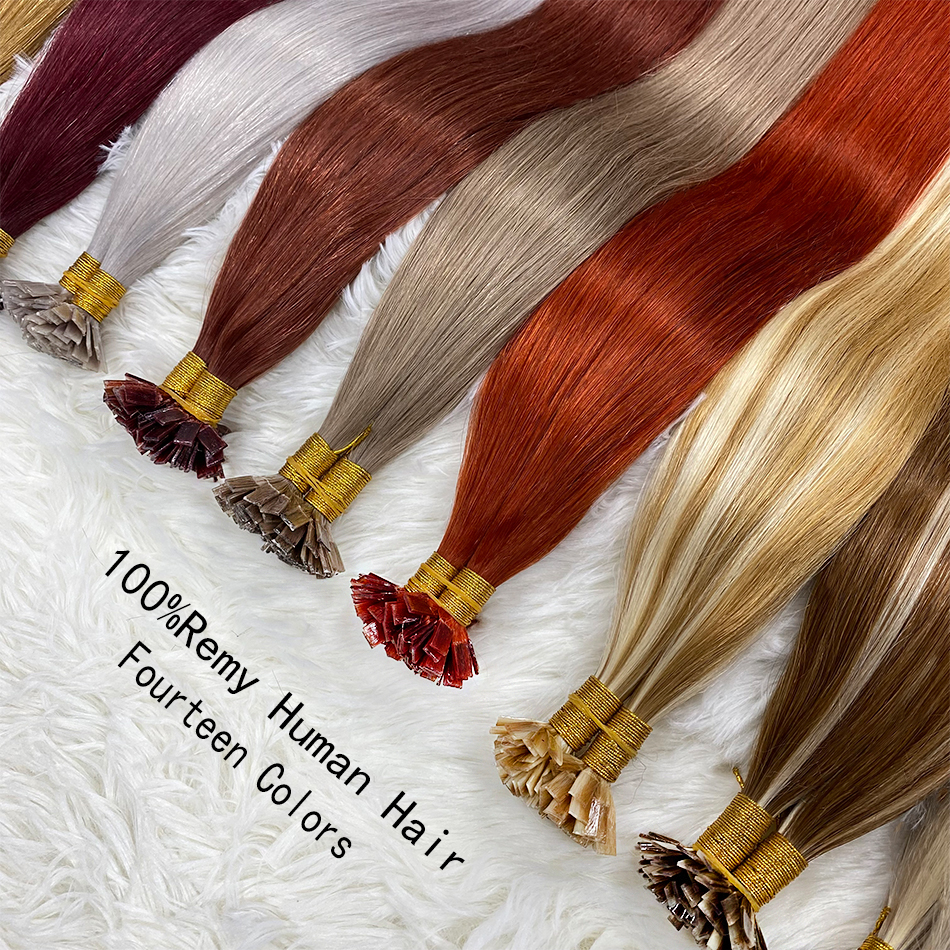 Ugeat Extensions de cheveux à pointe plate cheveux humains Fushion Remy cheveux 18-30 "50 brins/paquet Extensions de cheveux à la kératine droite naturelle