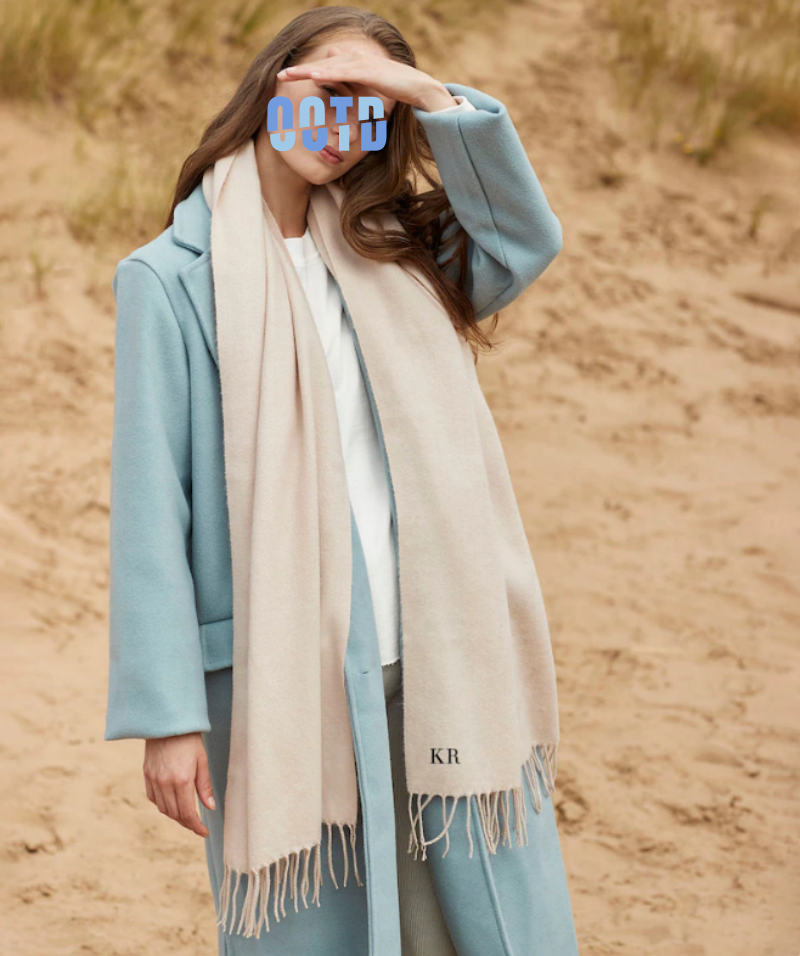 Bufanda bordada personalizada con nombre para mujer, chal de borla grueso, Color sólido, Otoño e Invierno