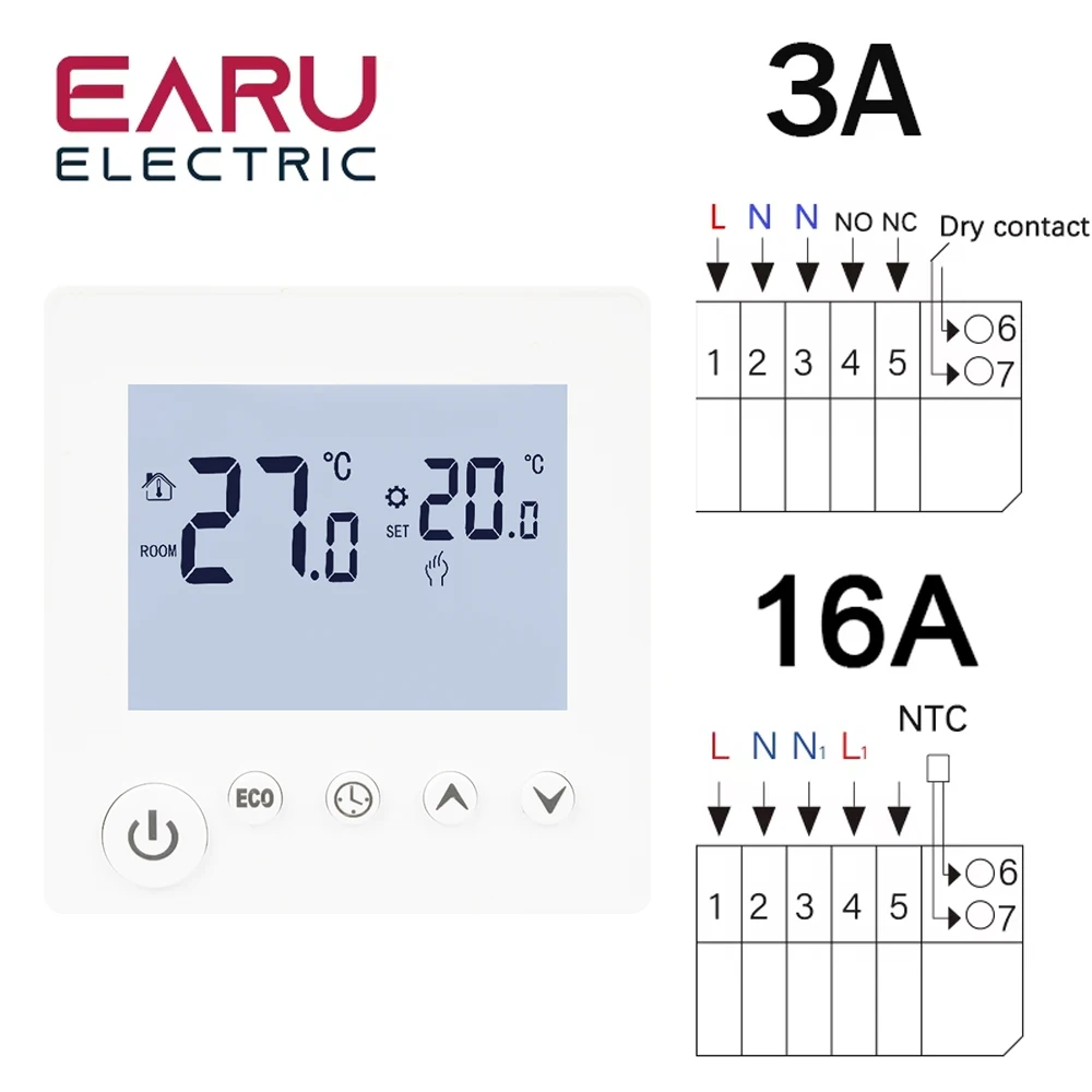 AC90V-240V 3A 16A Wasser Elektrische Boden Heizung TRV Haus Zimmer Thermostat Temperatur Controller Digitale LCD Display Wand Montiert