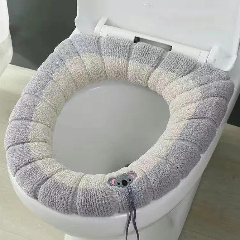 Cojín elástico de poliéster para asiento de inodoro, asiento de inodoro tejido en forma de O, funda de asiento lavable gruesa, inodoro de dibujos animados para el hogar, 1 ud.