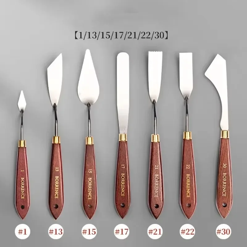 Juego de cuchillos para pintura al óleo, espátula de acero inoxidable con mango de madera, papelería artística, pinturas, raspador de crema, suministros de herramientas para pigmentos, 1/3/7 Uds.