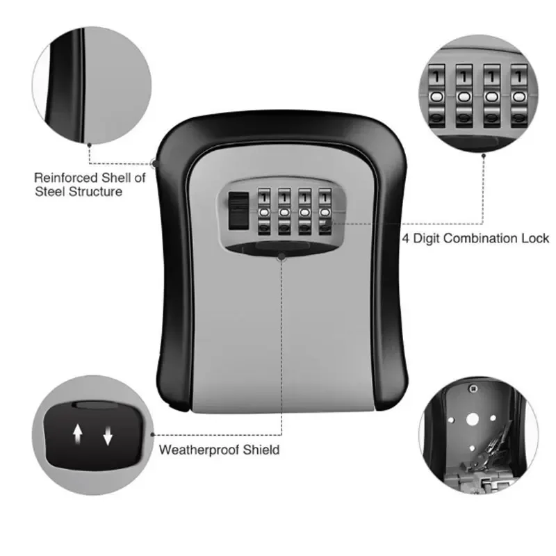 Weatherproof ติดผนังกุญแจปลอดภัยรหัสผ่านกล่องกุญแจกล่องล็อคกุญแจ No4 COMBINATION Key Storage LOCK กล่องในร่มและกลางแจ้ง