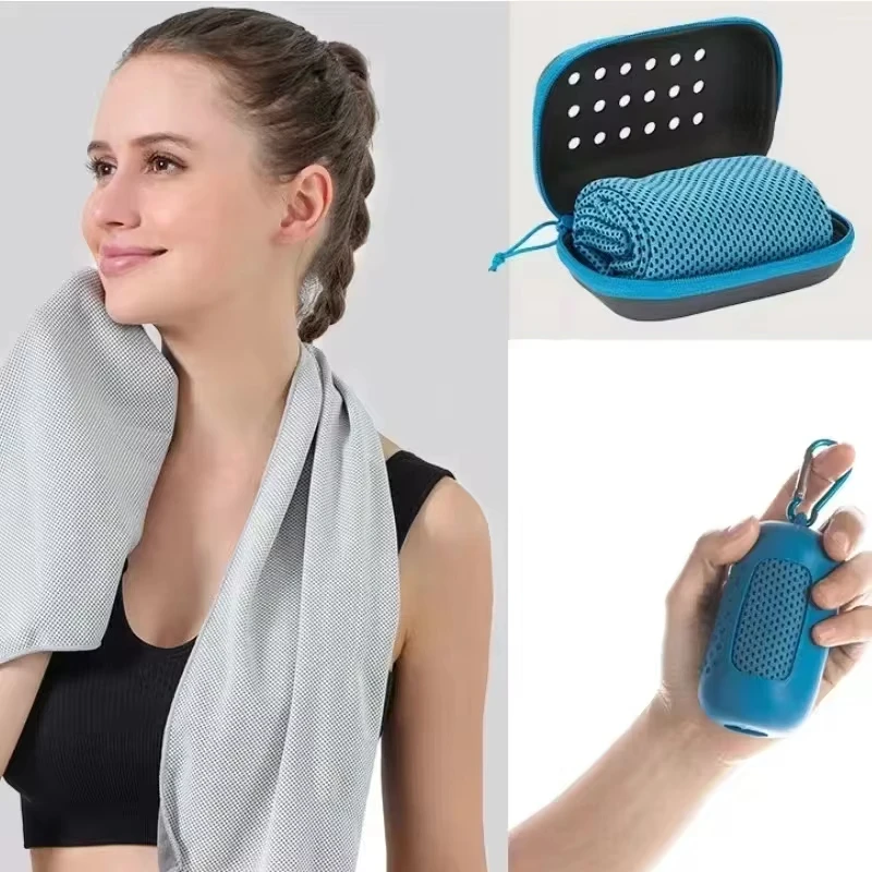 Toalla deportiva con Mini juego de Gel de silicona, toalla fría portátil de fibra de poliéster, deporte, gimnasio, correr al aire libre, toalla fresca de secado rápido