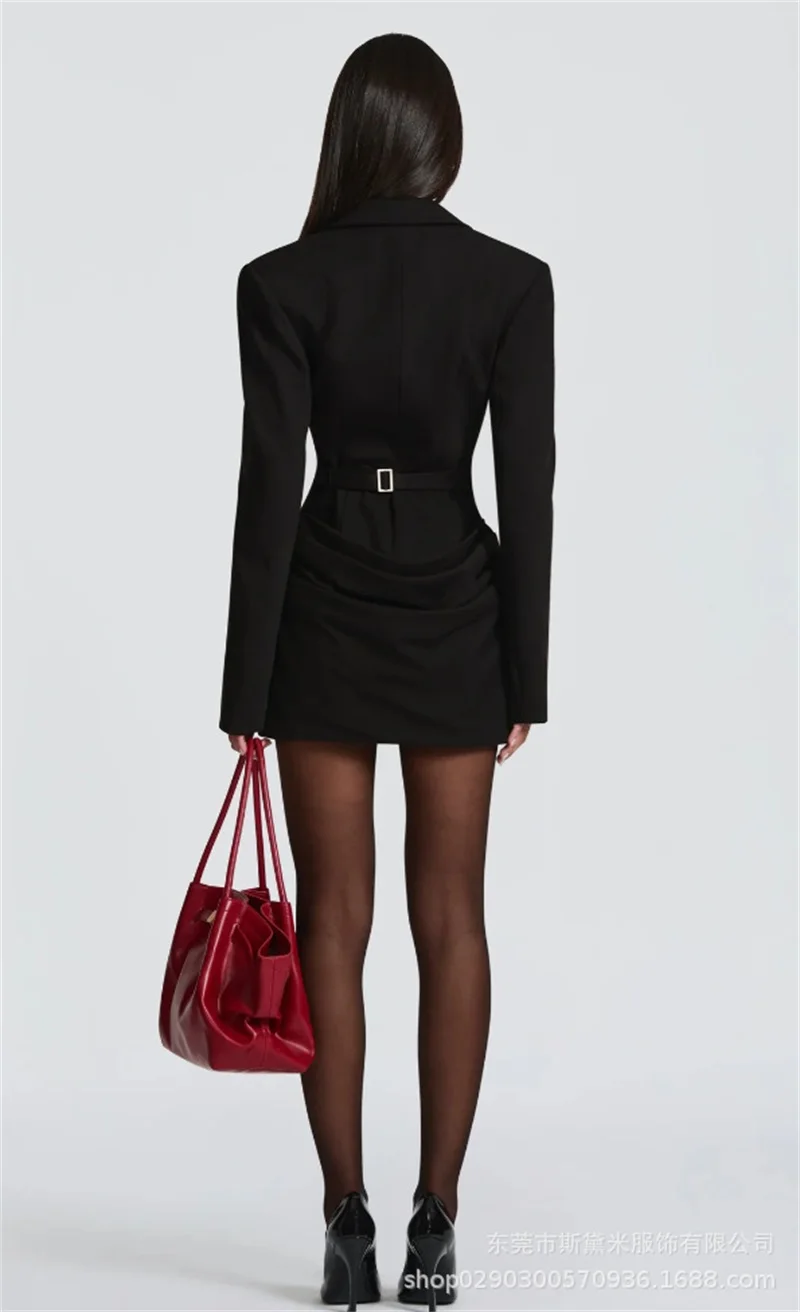 Borgonha feminino terno 1 peça blazer com cachecol sexy decote em v babados hem curto mini vestido de festa formal escritório senhora jaqueta casaco