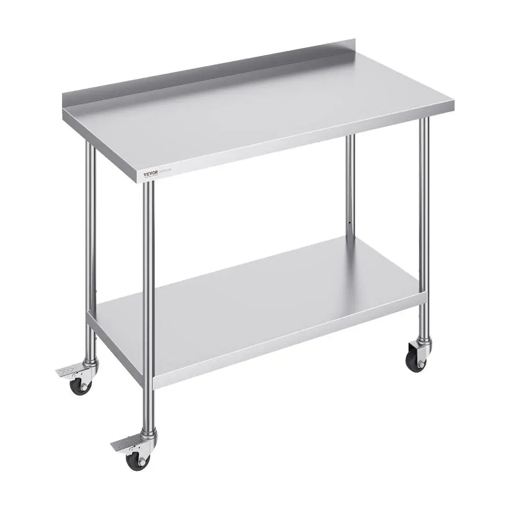 Table de préparation de cuisine en acier inoxydable avec roulettes, établi 122x61cm pour la préparation