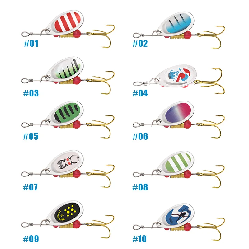 10 pz/set Spinner Lure 10 colori con amo triplo cucchiaio di metallo esca esca dura da pesca con scatola per attrezzatura da pesca