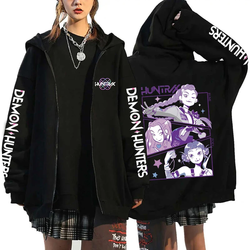 Caliente Kpop Demon Hunters Mira Rumi Zoey estampado Sudadera con capucha moda Harajuku cremallera sudaderas mujeres hombres sudadera manga larga Casual Tops