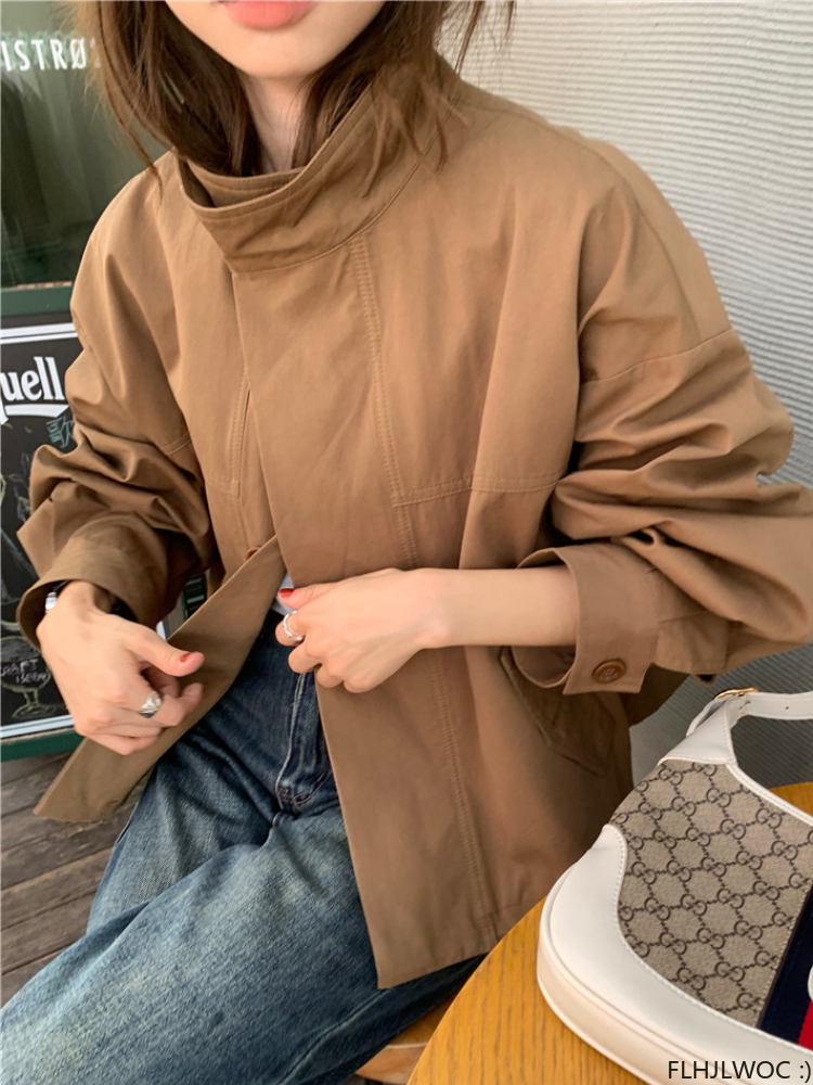 Korea kurze Oberbekleidung Frau lässig locker faul schick Langarm Baumwolle mischt Wind jacke Mäntel dünnen Thench