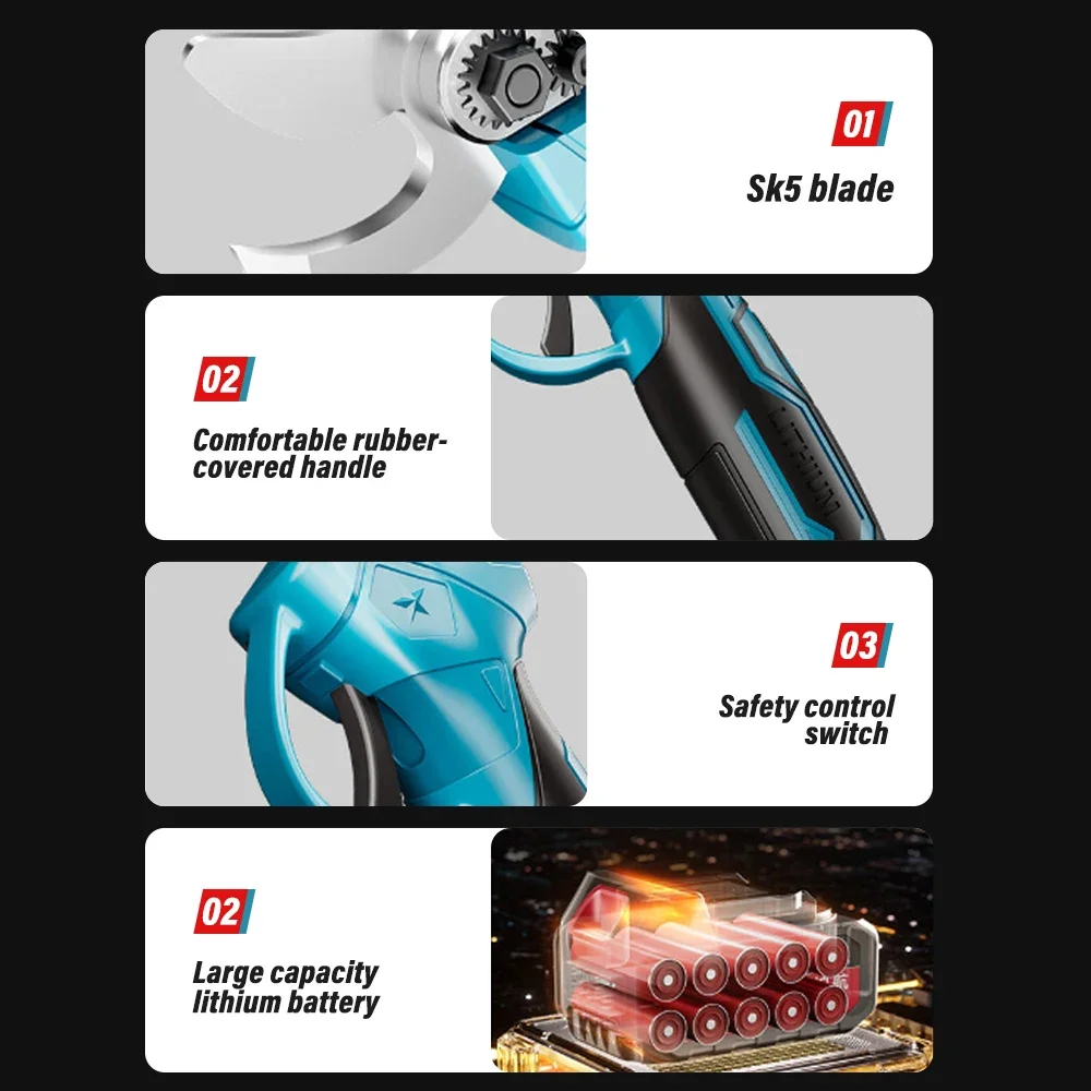 30MM Electric Pruning Shears Professional Cordless Electric Pruning Battery Powered Tree Branch Pruner Electric Garden Scissors