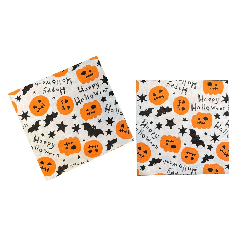 20pcs 33cm 2Layer Full Print Halloween Party Tissue Pumpkin Bat Printed Napkins DIY Decoupage Paper