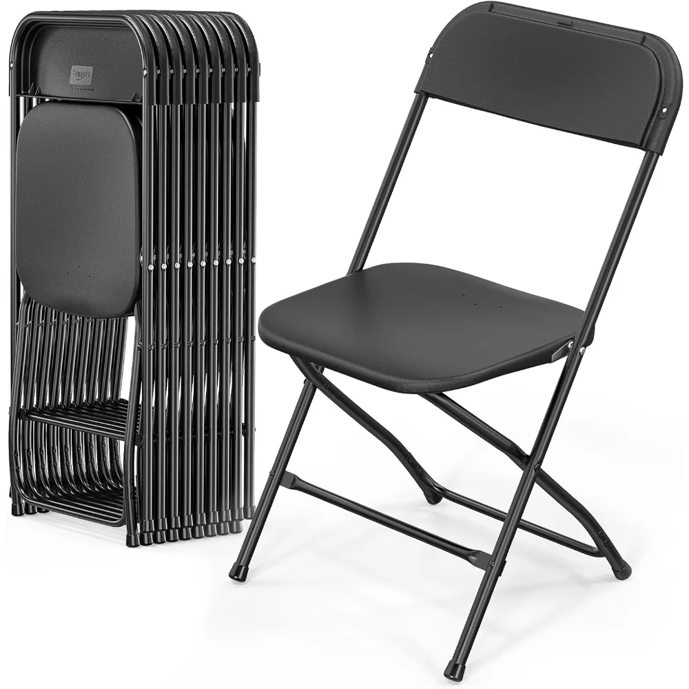 10 Pack Plastic Folding Chair, Indoor Outdoor Portable Stackable Commercial Seat with Steel Frame 350lb.