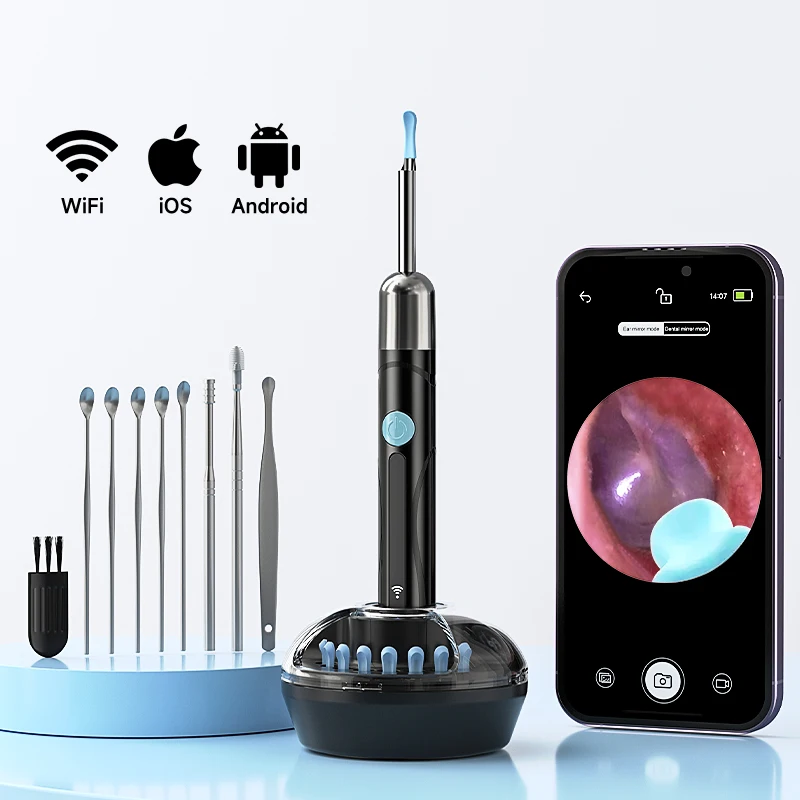 Endoscopio WiFi 4,2mm 1080P cámara recolectora de oídos con Base de cuchara para iOS/Android otoscopio de limpieza de oídos con herramienta de eliminación de cera de oídos