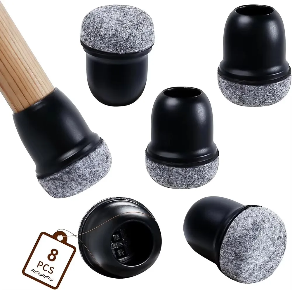 Protectores de patas de silla redondos negros, cubierta para pies Diagonal con almohadillas de fieltro de envoltura gruesa, pies de mesa de muebles de silicona, protegen los suelos, 8 Uds.