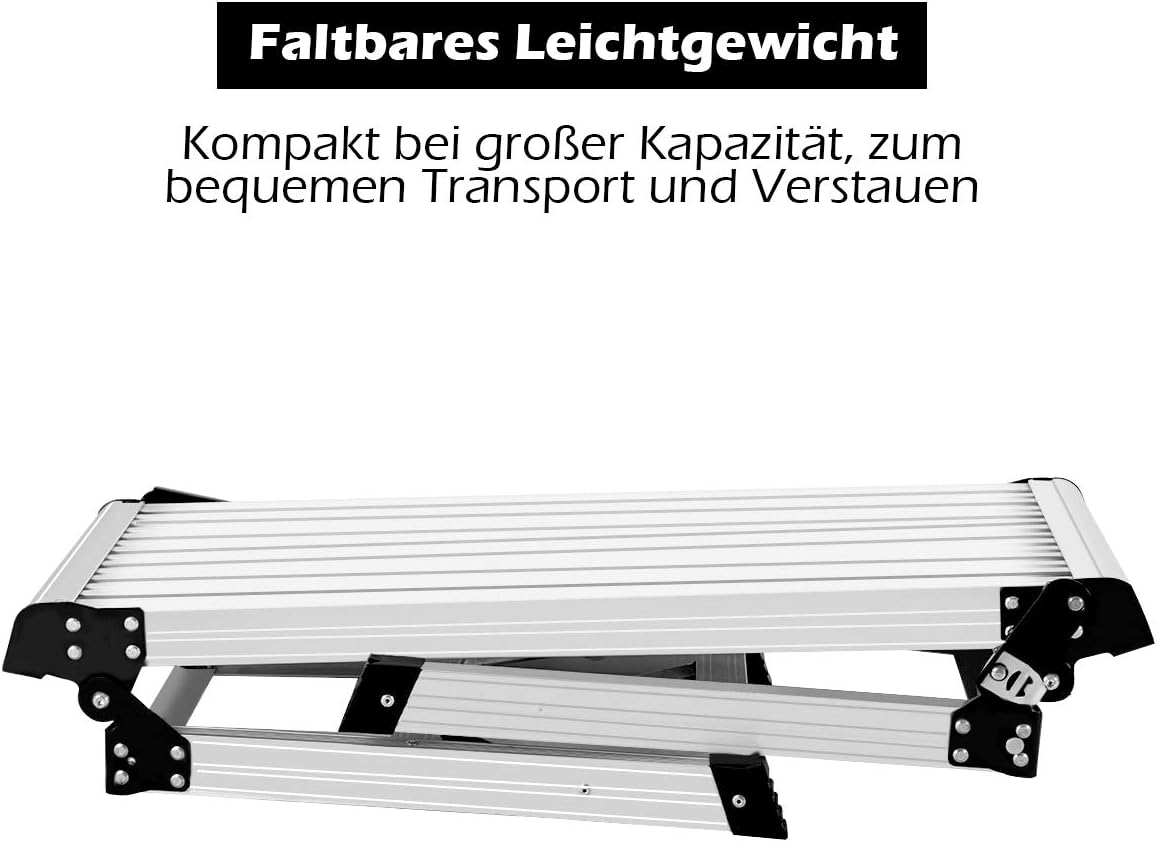 Plataforma de trabajo de aluminio, escalera escalonada plegable con plataforma de aluminio, banco de trabajo plegable, carga máxima de 150 kg, para garajes y camiones