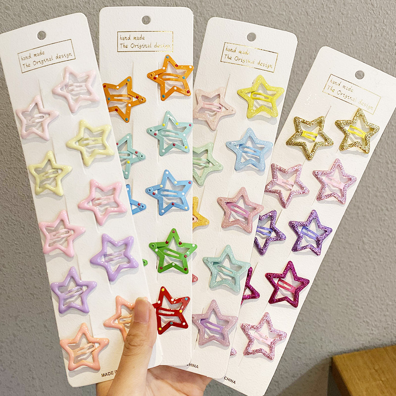 10 ชิ้น/เซ็ตน่ารักสีสัน Star Waterdrop รูปร่างคลิปผมสําหรับสาวเด็กน่ารักตกแต่งผม Hairpins เด็กอุปกรณ์เสริมผม