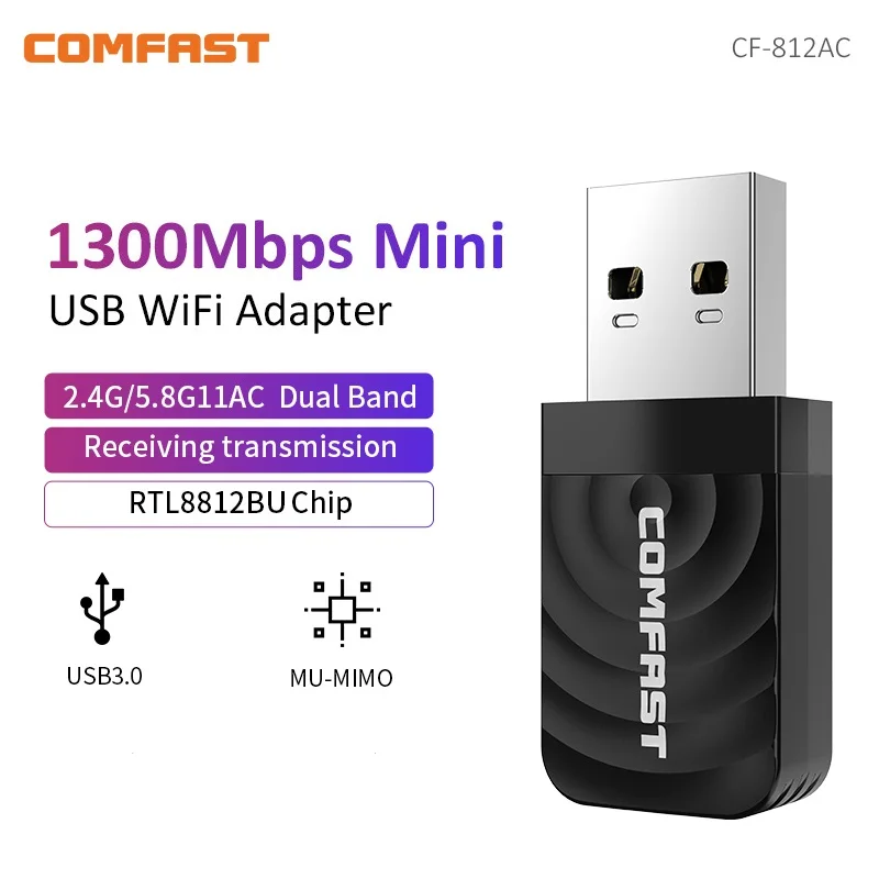 Comfast 1300 Мбит/с USB3.0 Wi-Fi адаптер двухдиапазонная беспроводная сетевая карта 2,4G и 5G MU-MIMO WiFi Dongle AP для Linux Windows Vista MAC