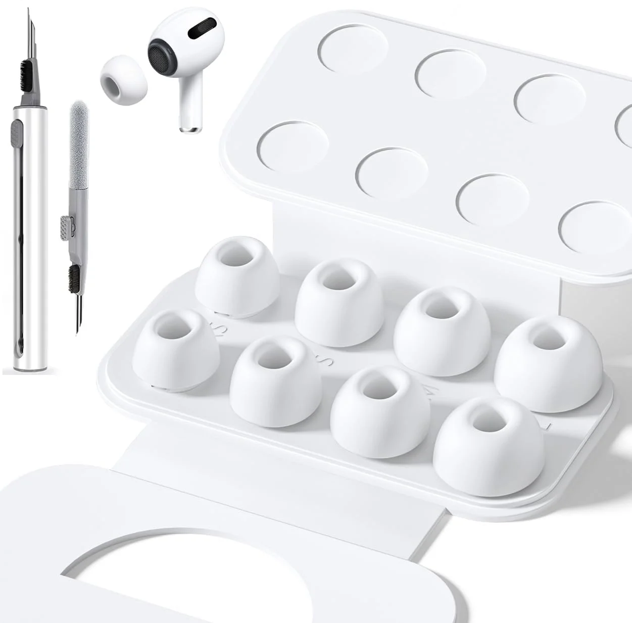 KUTOU 4 pares de almohadillas de silicona líquida para Airpods Pro 1 2 almohadillas de reducción de ruido tapones para los oídos en caja viene con lápiz de limpieza
