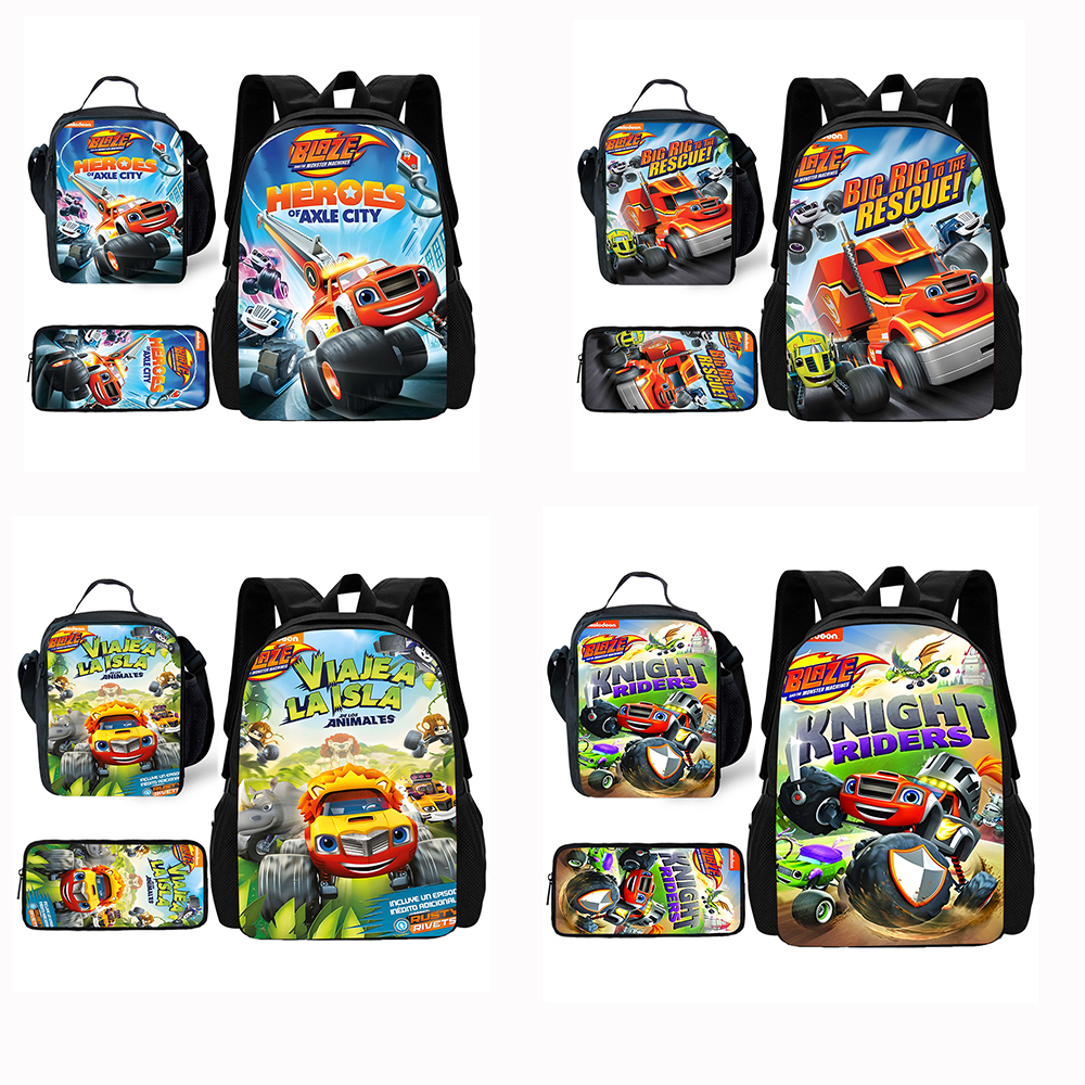 Kinderschule Flamme und die Monster Maschinen Rucksack mit Lunch paketen, Bleistift taschen, Schult aschen für Jungen Mädchen bestes Geschenk