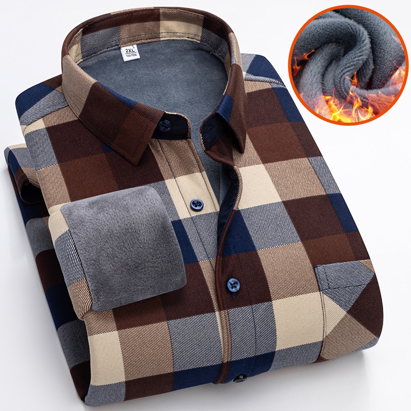 Camisa de lana gruesa de otoño e invierno para hombre, camisa a cuadros de negocios, ropa cálida de manga larga, camisas con botones y cuello vuelto, camisas clásicas