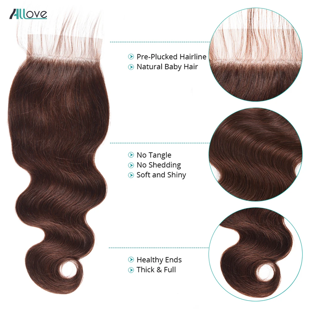Allove chocolate marrom pacotes com fecho de renda transparente com onda do corpo pacotes coloridos tecer cabelo remy brasileiro