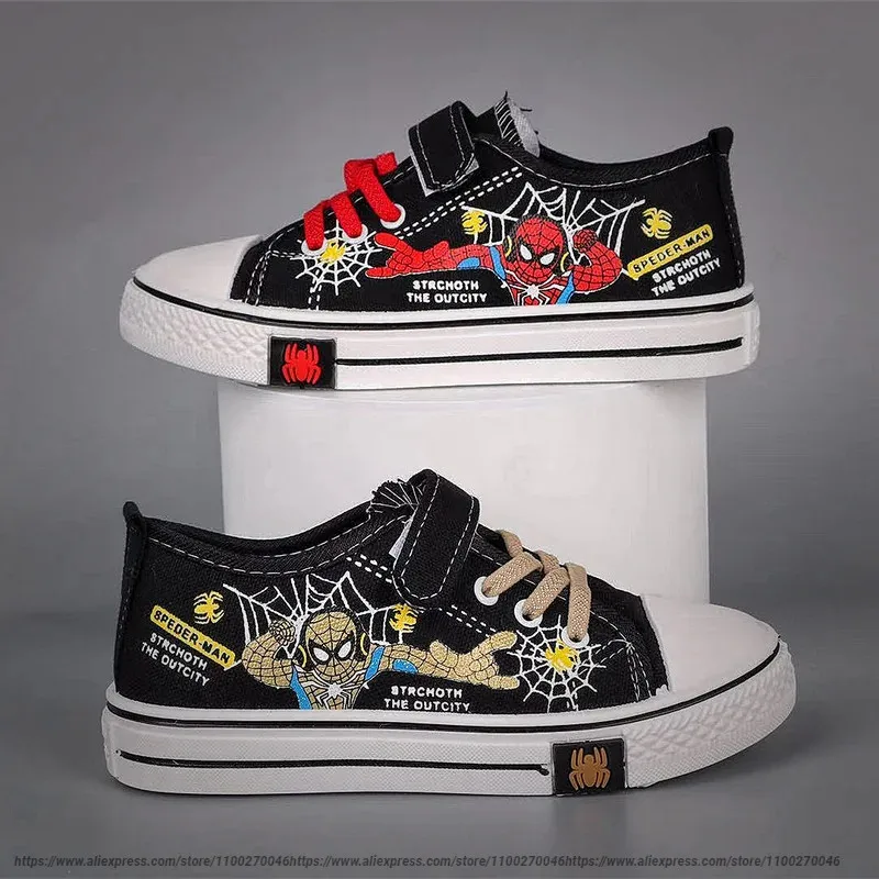 Disney spiderman crianças lona preto sapatos casuais meninas tênis de corrida primavera moda adolescente criança tamanho 26-37