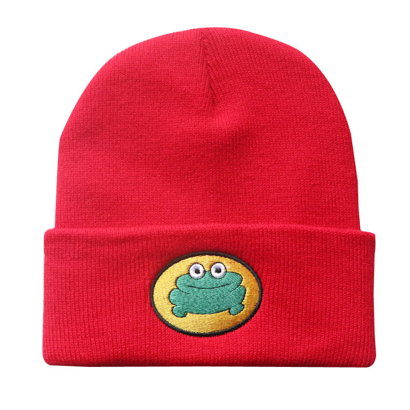 Cartoon Frog Wool Cap Parappa The Rapper Beanie Winter Hat Frog Knitted Hat Adult Cycling Pullover Warm Outdoor Student Cap