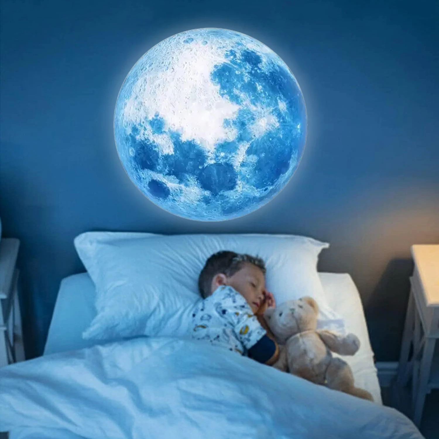 Lâmpada giratória recarregável do projetor da estrela da lua, luz noturna do diodo emissor de luz do planeta azul, presente romântico da decoração do quarto para crianças e amantes