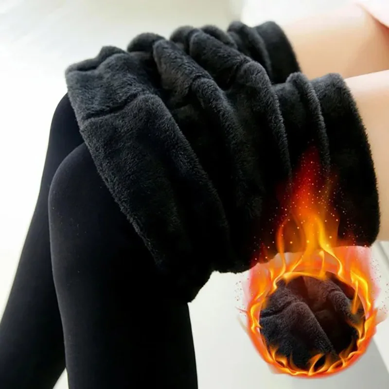 Mallas cálidas de invierno para mujer, pantalones térmicos, pantimedias Polares, pantalones forrados con calcetines, medias de terciopelo, efecto piel, mallas de lana de cintura alta