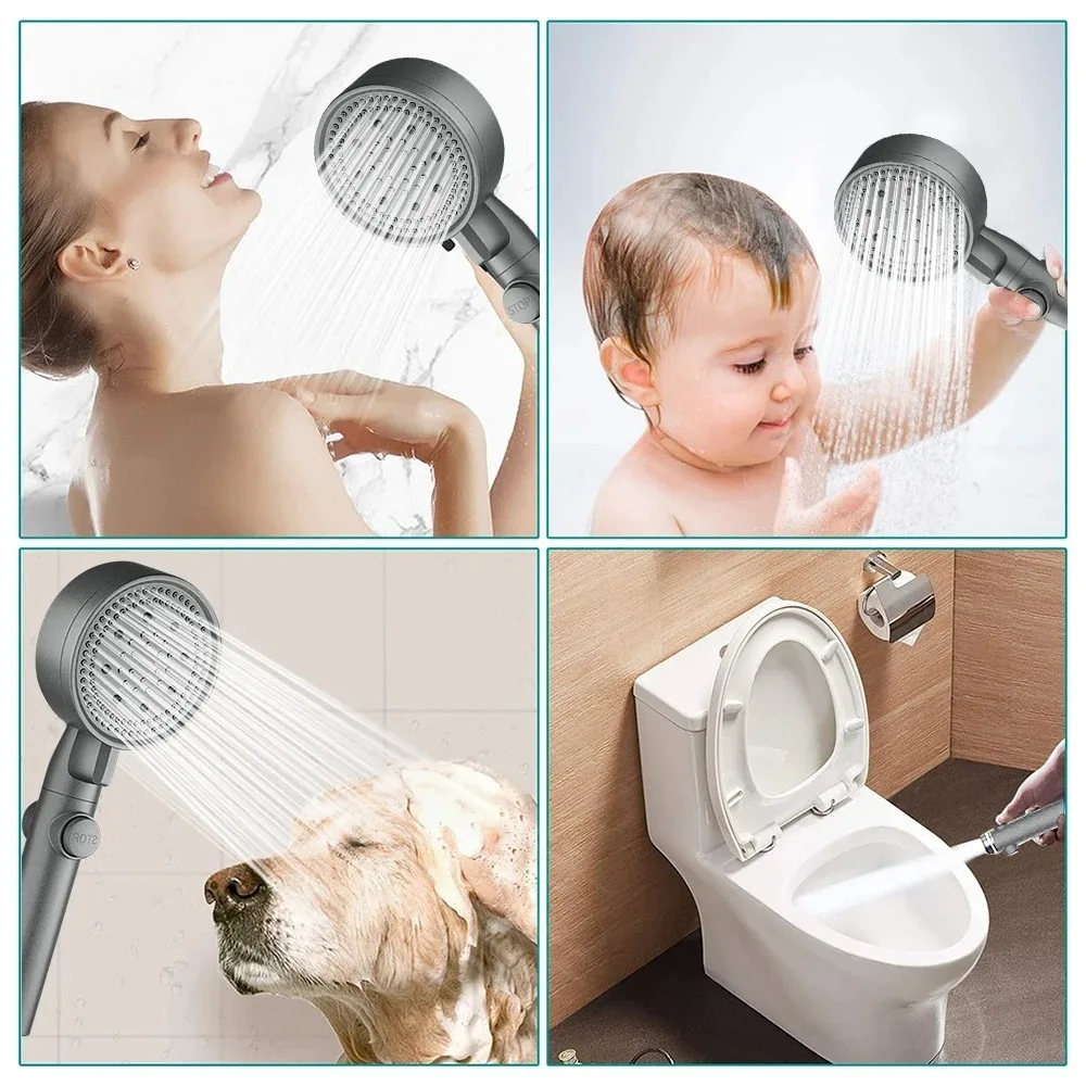 5 Modes Adjustable Showerheads High Pressure Shower Head  with Hose Water Saving One-Key Stop Spray Nozzle Bathroom Accessories