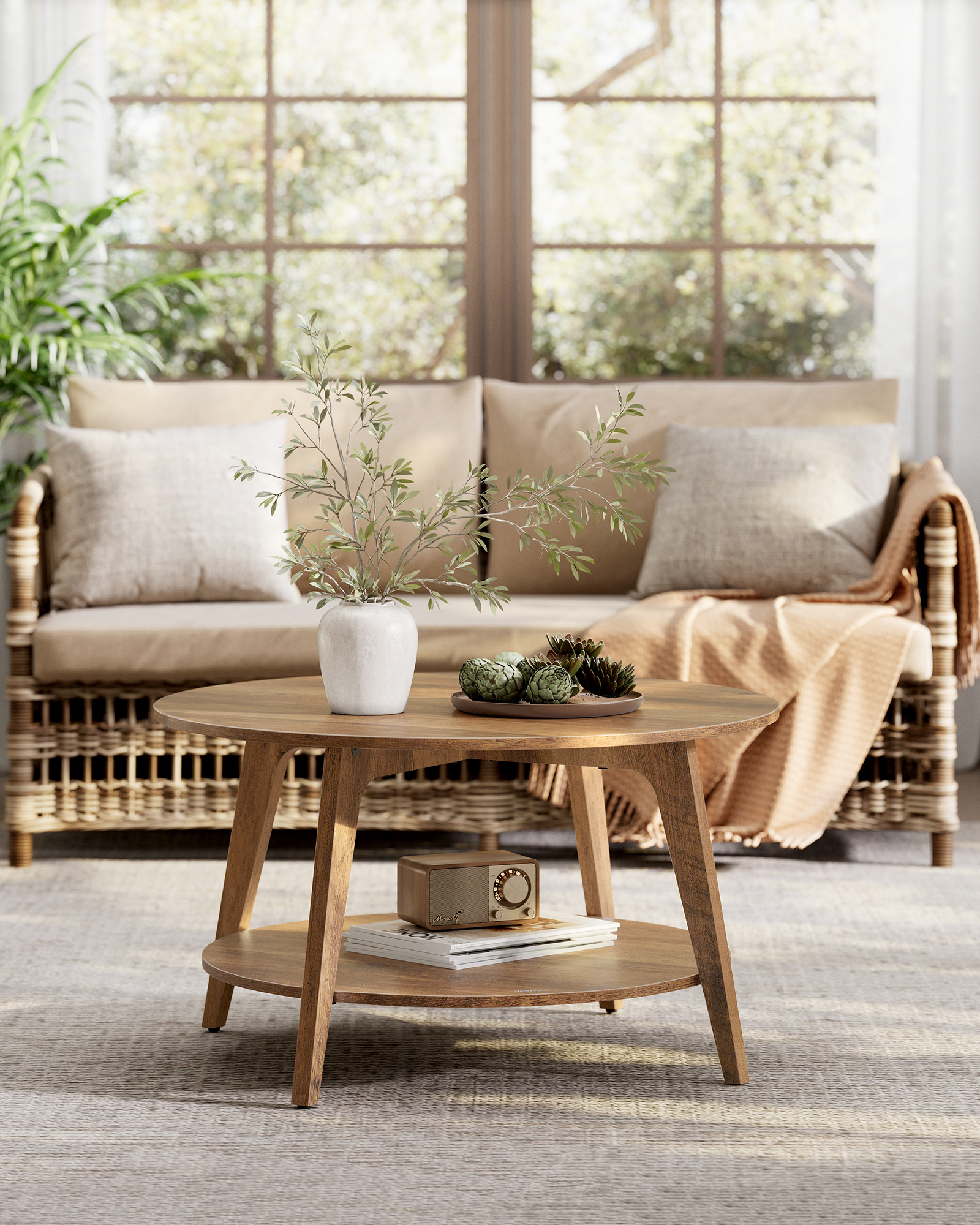 VASAGLE Couchtisch, Wohnzimmertisch 2 Ebenen, ∅80 x 45 cm, einfach zu montieren