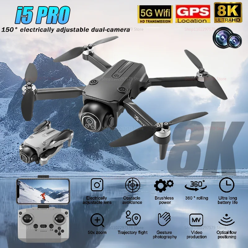 Novo drone i5pro 5g 8k gps profissional hd fotografia aérea iluminação dinâmica aeronaves de controle remoto fluxo óptico quadcopter