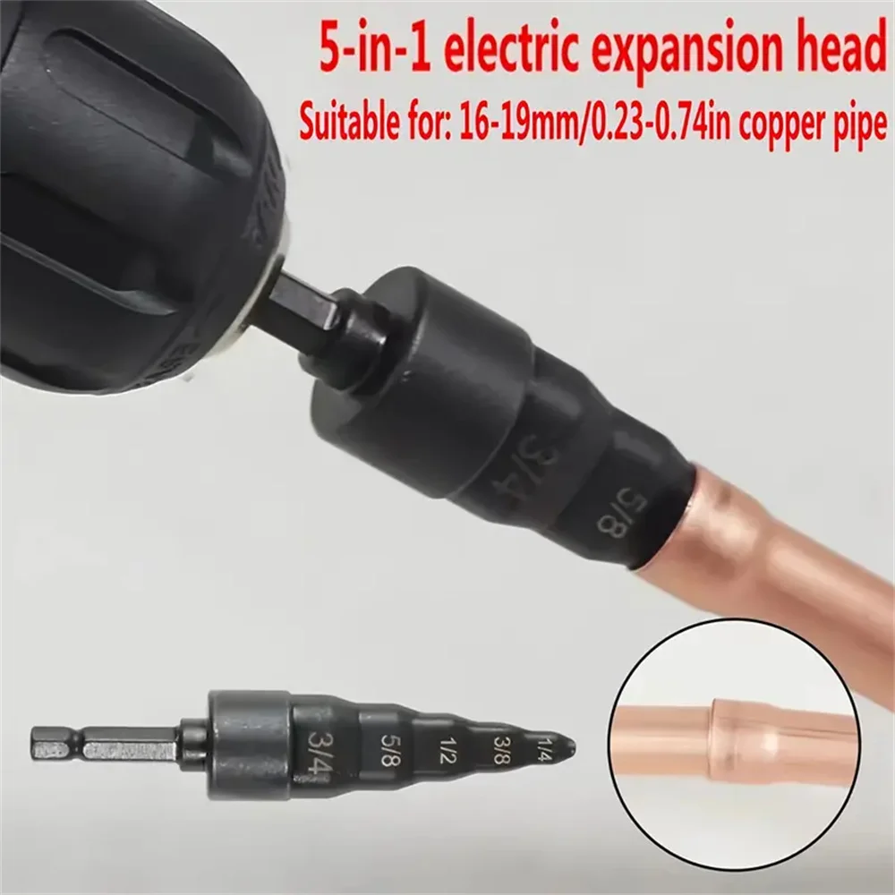 Tube Swaging Tool 5-in-1 Expander Drill Bit with Hex Shank for 7/8 3/4 5/8 1/2 3/8 and 1/4 Copper Pipe, a Must-Have for Air Cond