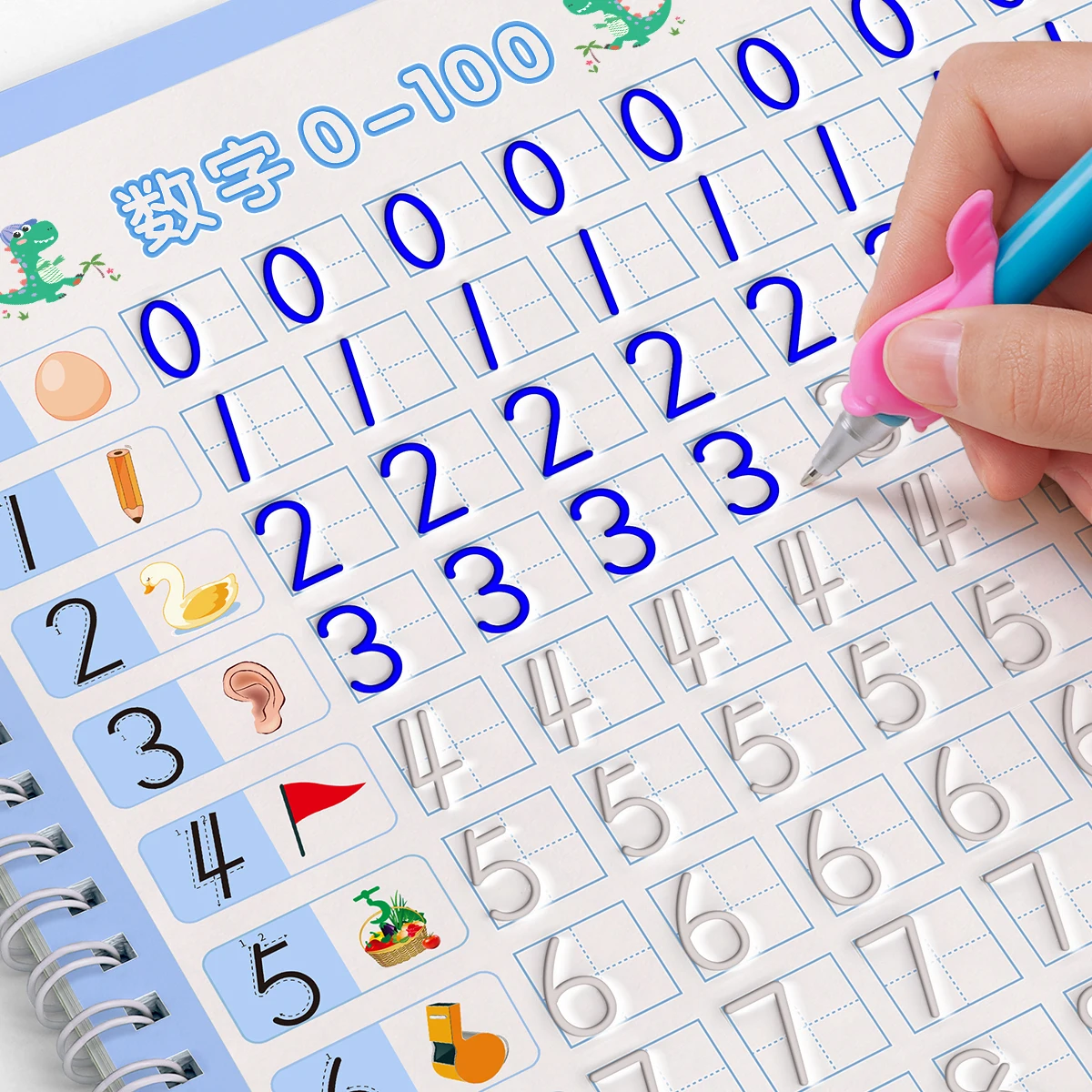 Cuaderno 3D reutilizable para niños, cuadernos de escritura a mano con números de caligrafía, libro de práctica de escritura de matemáticas para aprender a niños