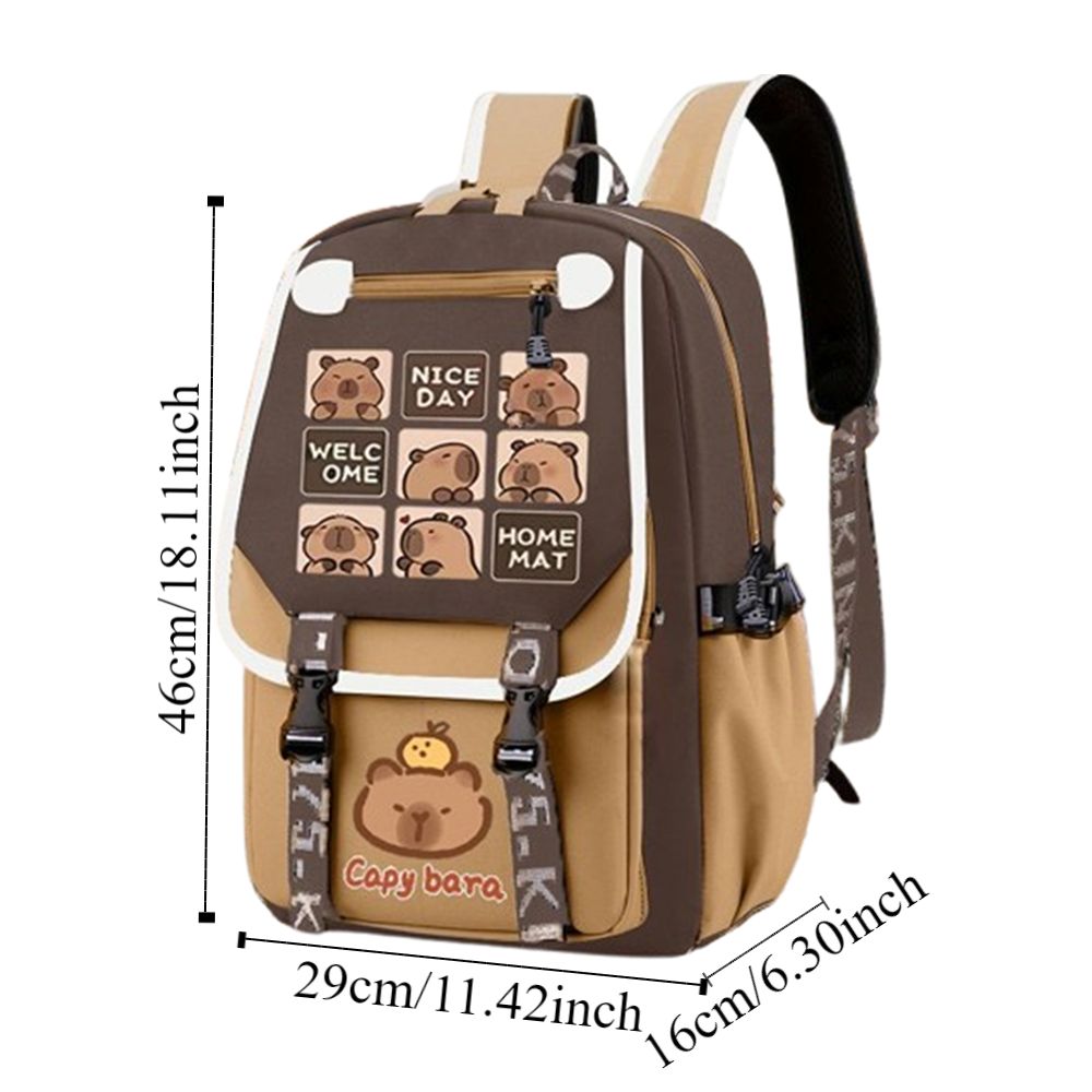 Multi-Compartment Capybara กระเป๋าเป้สะพายหลังกันน้ํา Oxford ผ้าการ์ตูนสัตว์กระเป๋านักเรียนอเนกประสงค์น้ําหนักเบา