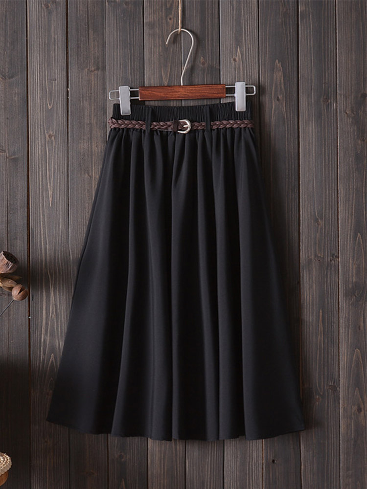 Midi genou longueur jupe d'été femmes avec ceinture mode coréenne dames taille haute plissée a-ligne jupe d'école femme