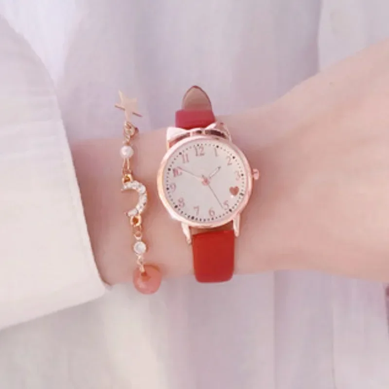Bonito crianças relógio crianças digital dial conjunto pulseira de couro relógios quartzo grande dial meninas relógio sem caixa montre femme reloj mujer